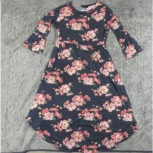 Roolee Floral Midi Dress in Pink and Gray